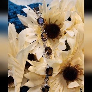 🆕 Smoky Quartz Semi Precious Stone & Sterling Silver Tennis Bracelet